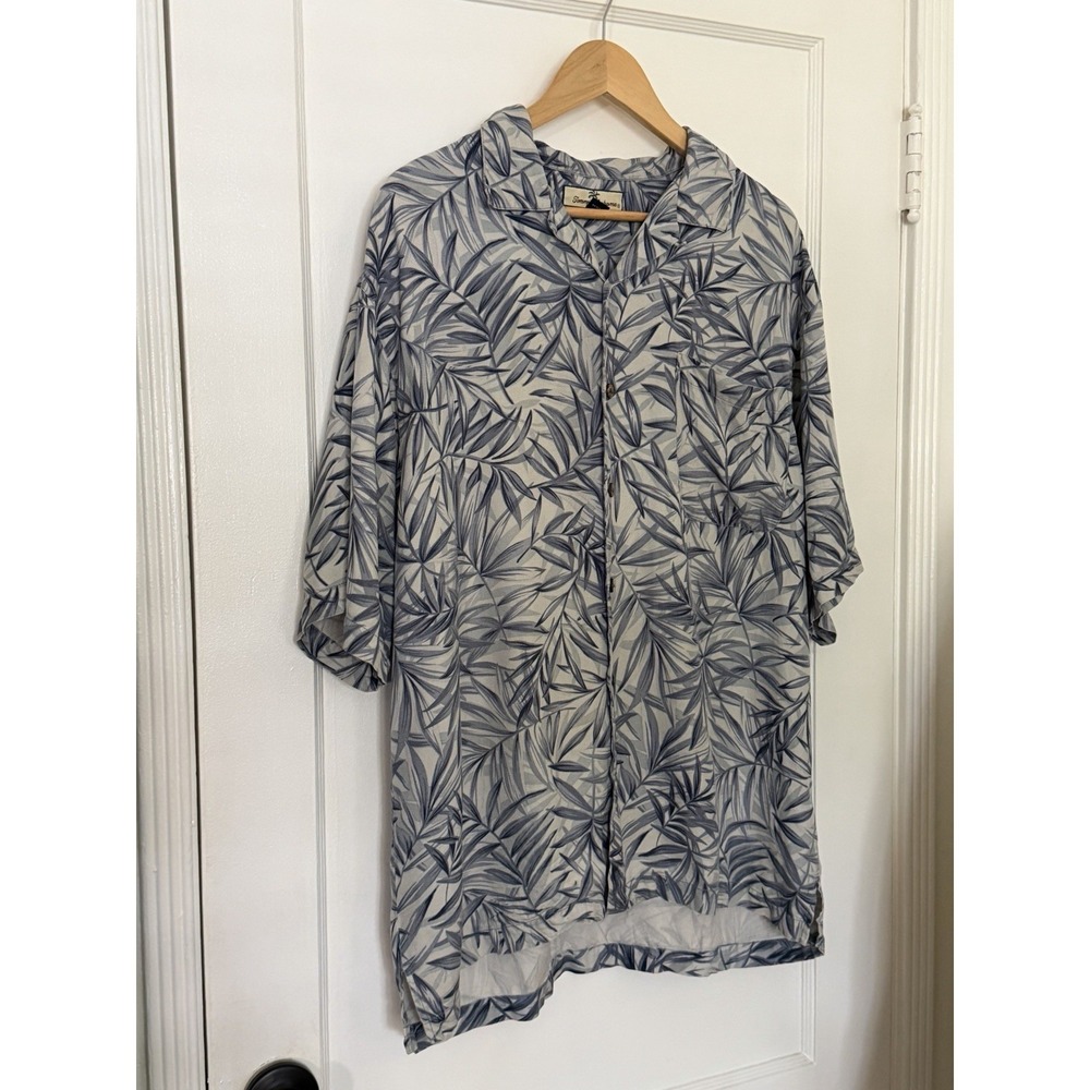 TOMMY BAHAMA Button Up Blue Palm Leaves Silk Camp Shirt Vintage Y2K 90s Large